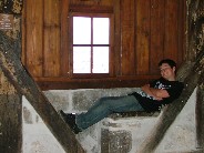 more than a hundred feet up in the rafters of the roof of Geneva Cathedral