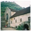 Up the slope, the west entrance to the abbey church.