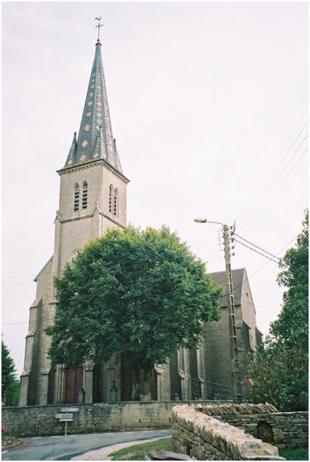 Grand 19th century Gothic above Lons le Saunier. Note the stone tiles piled on the wall on the right.